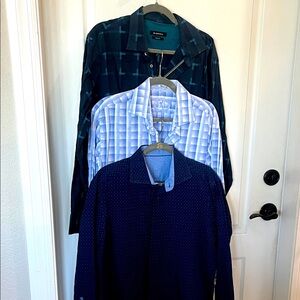 Bugatchi Uomo set of 3 Blue patterned button down flip cuff shirts size large
